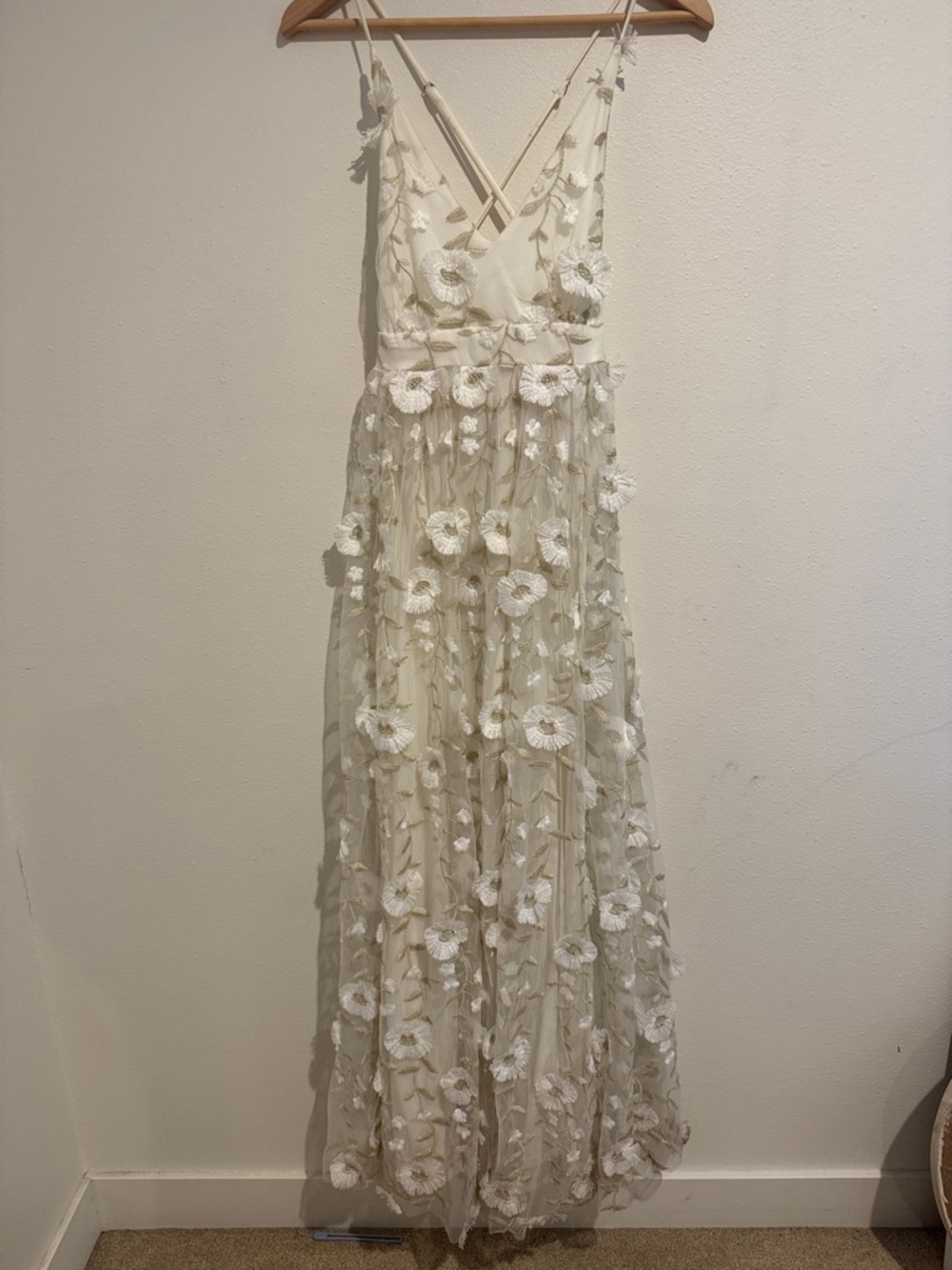 Altar'd State Cream Floral Appliqué Maxi Dress